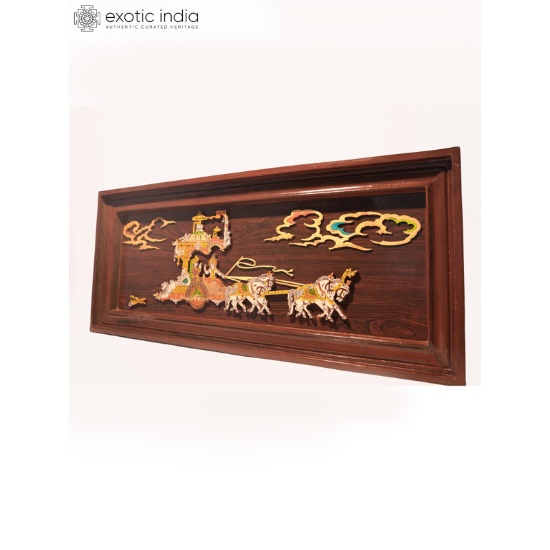 31" Geeta Updesh Krishna Gyan 3D Mysore Wood Inlay Wall Panel – Handcrafted Spiritual Wall Art for Meditation & Home Temple