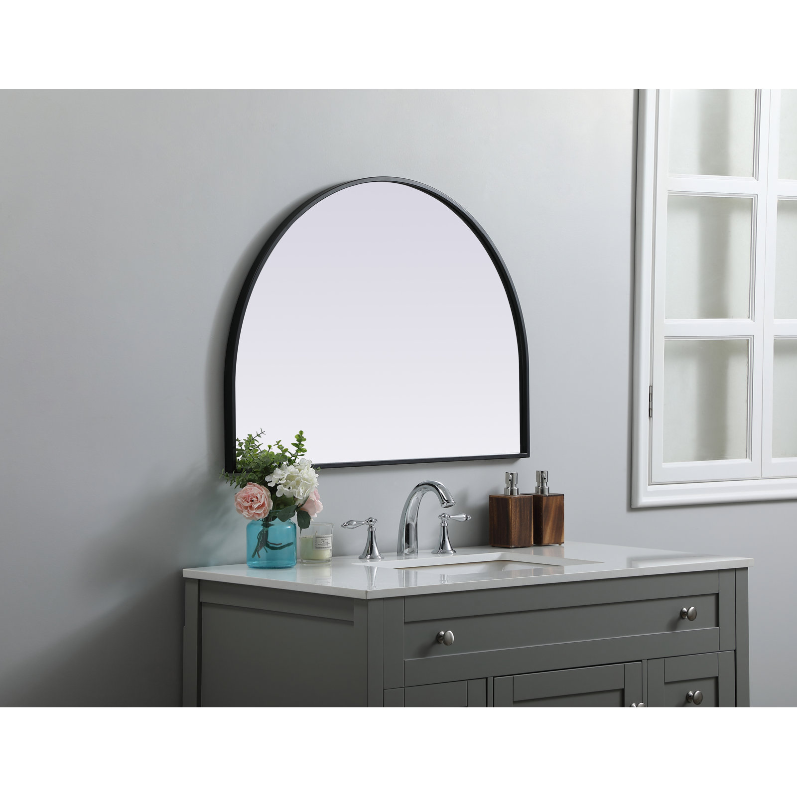 Sabine Metal Arch Wall Mirror, Black, 24" x 33"