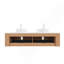 Ensemble de meuble-lavabo 60 po, 2 tiroirs, 2 lavabos ronds blancs en céramique et plateau en pierre frittée blanche, grain de bois naturel pré-assemblé