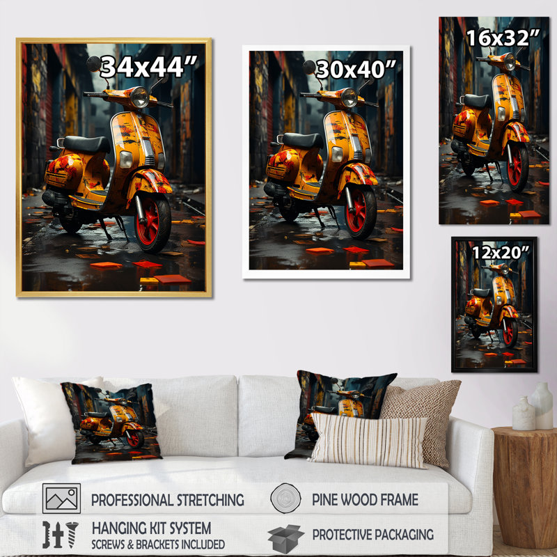 Scooter Escape II sur impression sur toile, Cadre flottant noir, H 32 po x l 16 po x P 1 po