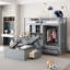 Lit superposé simple avec tiroirs, garde-robe, tablettes de rangement et lit hydraulique-266618656