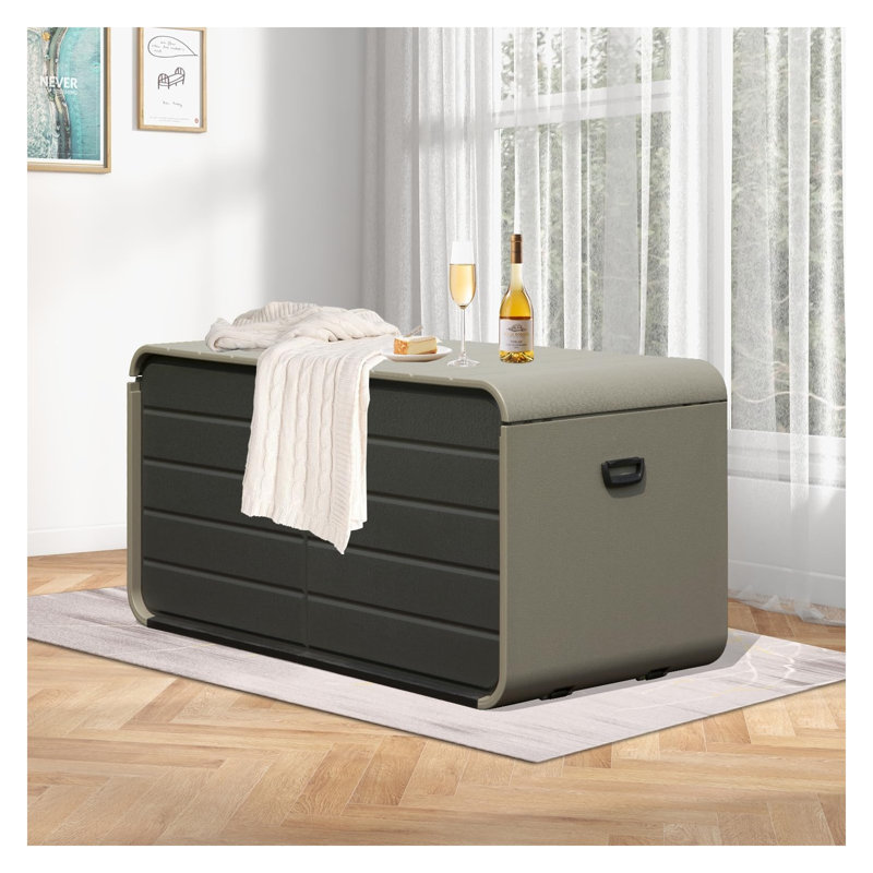 Grande boîte de rangement extérieure 200 gallons avec couvercle hydraulique, coffre de terrasse imperméable pour coussins de patio et outils de jardin