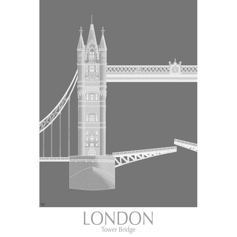 London Tower Bridge monochrome, L 12 po x H 18 po x P 1,25 po
