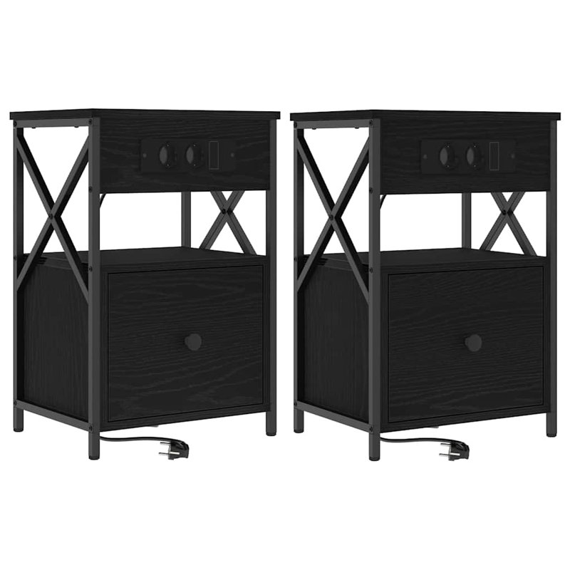 Bedside Cabinet 2 Pcs 40 X 31 X 60 Cm Engineered Wood, Black Oak