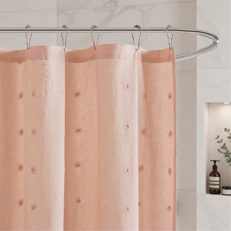 Rideau de douche en coton jacquard à pompons, Pink