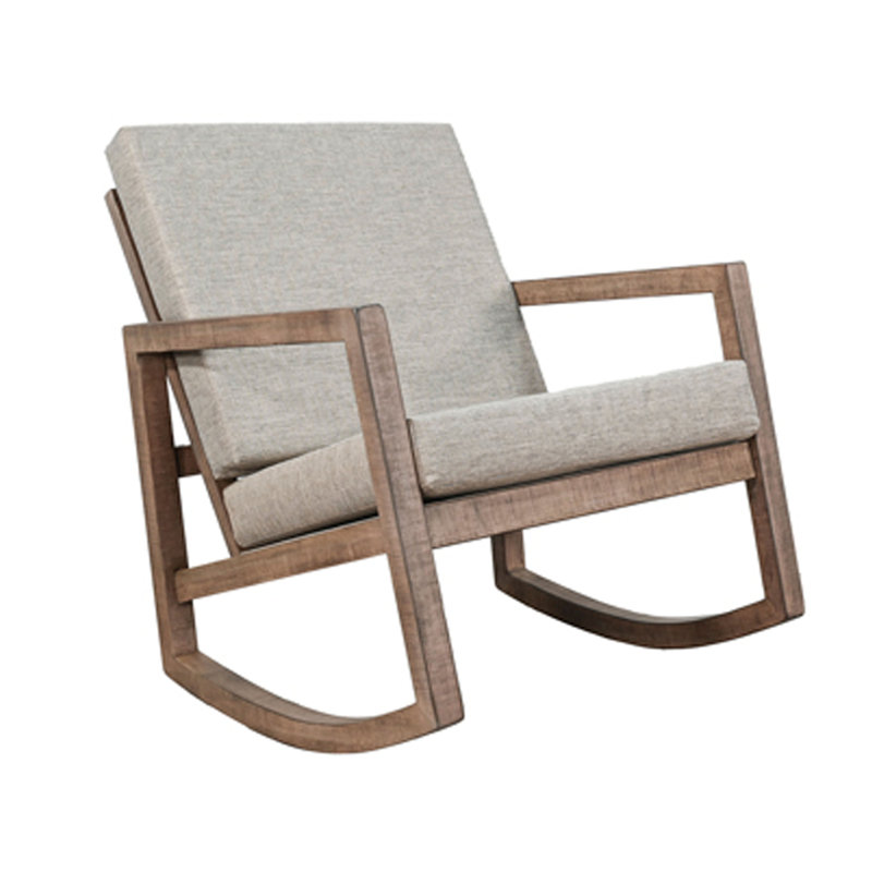 Chaise berçante Diry, assise et dossier gris doux, bois d'acajou brun naturel