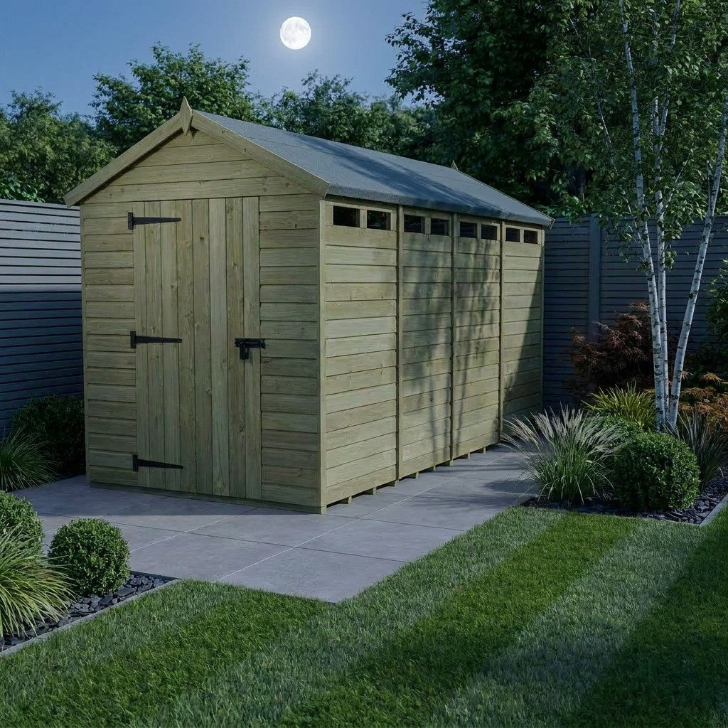 Total Sheds 5ft x 18ft Security Apex Shed - Heavy-Duty Hasp Staple Anti-Tamper - Pressure Treated Timber - UK Manufactured