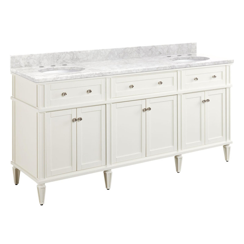 72" Elmdale Double Vanity for Rectangular Undermount Sinks, White, Carrara Marble, Polished Nickel