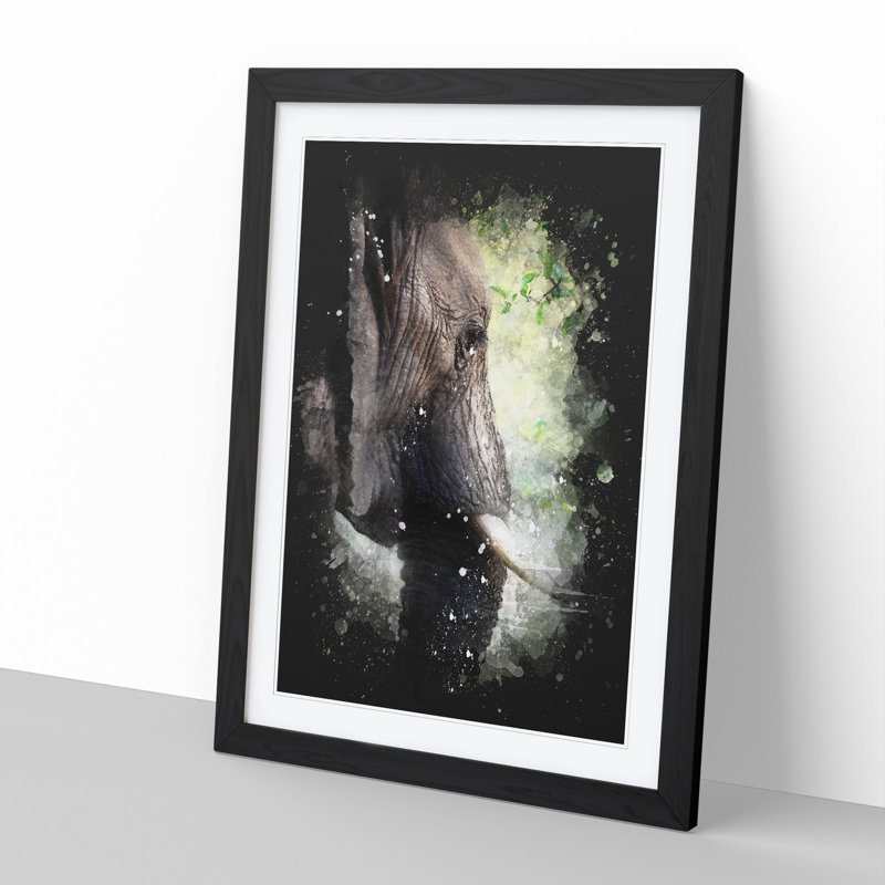 Elephant Vol.2 Paint Splash - Picture Frame Graphic Art, 36cm H x 27cm W x 2cm D, Black