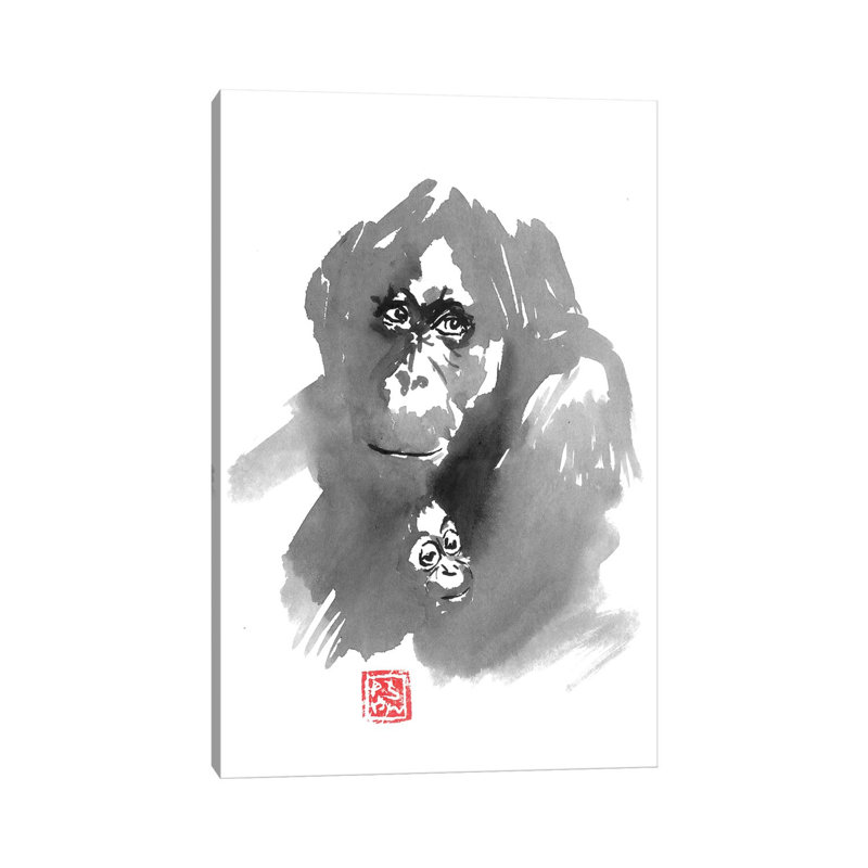 Gorilla Family by Péchane - Print on Canvas, 66.04 cm H x 45.72 cm W x 3.175 cm D, Wrapped Canvas