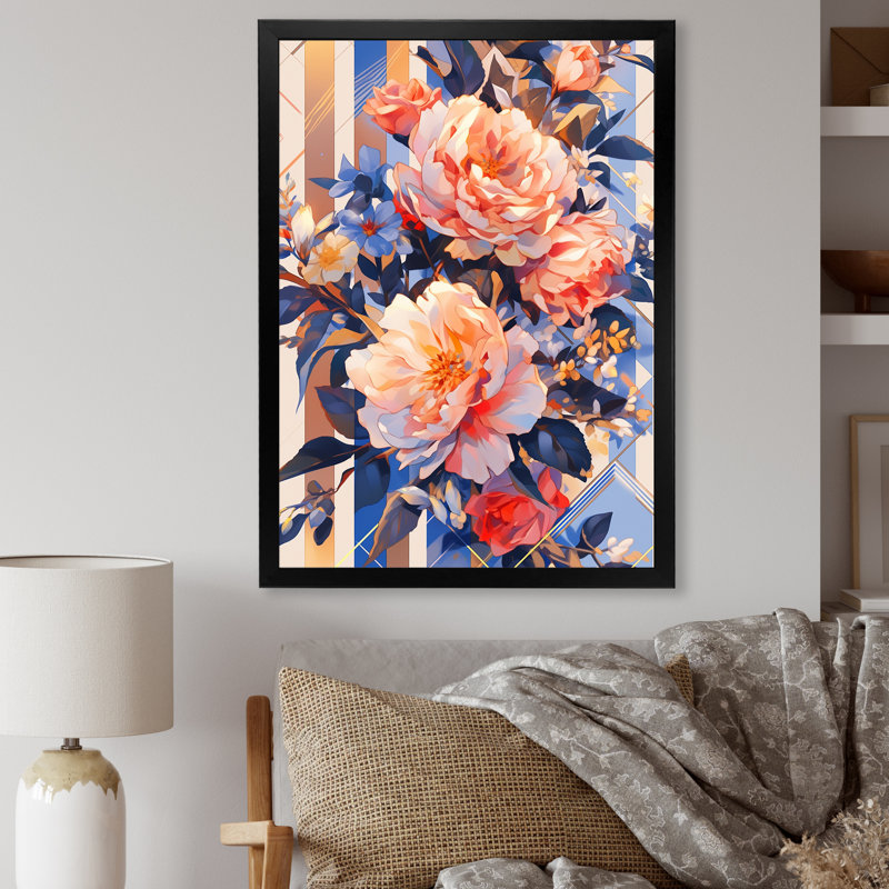Corail sérénade de pivoines sur toile, H 20 po x l 12 po x P 1 po, Cadre photo noir