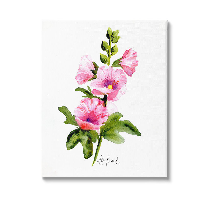 Art mural rose sur rose trémière par Alexandria Gilbert Kincaid, Toile tendue, H 20 po x l 16 po x P 1,5 po
