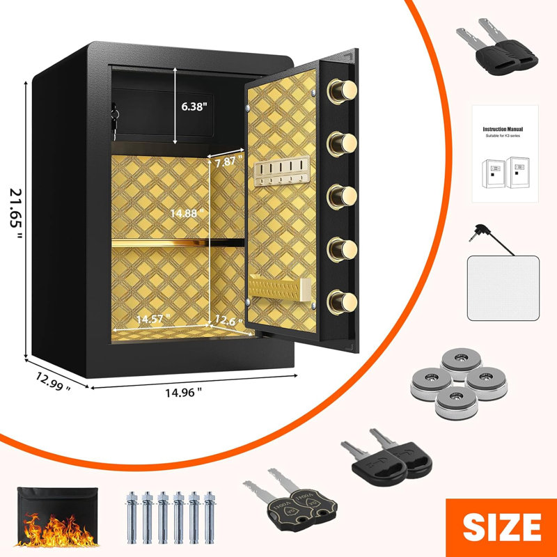 Extra Large Safe Box, Security Safes Heavy Duty, Home Office Cabinet Safe with Fireproof Document Bag, Inner Lock Box & Adjustable Shelf, Hidden Box for Jewellery, Money, Documents, Gun