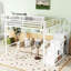 Grand lit mezzanine grand avec escalier, tablettes de rangement et garde-robe, métal blanc, conception stable, capacité de 400 lb, espace polyvalent encastré de 54,3 po sous la pièce-2013594079-2013594074