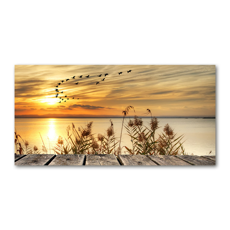 Pier At The Lake - No Frame Print on Glass, 70cm H x 140cm W x 2cm D, Canvas