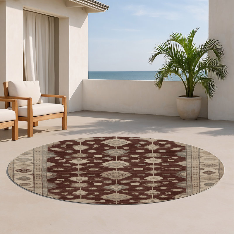 Overdyed Gray Indoor and Outdoor Area Rug, Round 5'