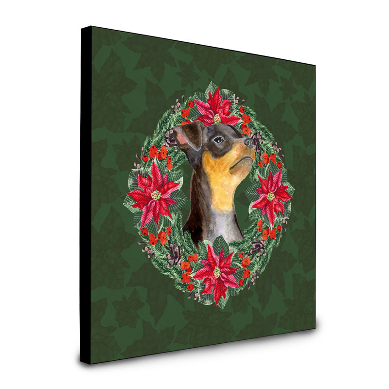 Panneau mural d’art à couronne poinsetta Fabrienne, Pinscher miniature noir