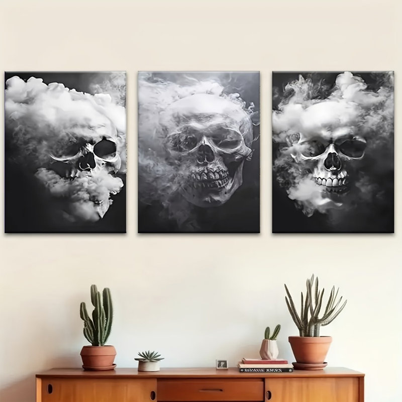 Impression sur toile 3 pièces Dark Smoky Skull - Bold Living Space, 36 * 24 pouces 3 pièces