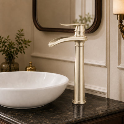 VanoFall Waterfall Vessel Gold Single Hole, Single Handle With Drain Assembly