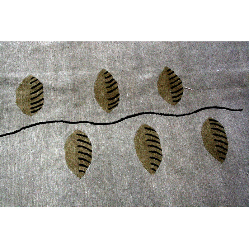 Tapis unique en laine noué à la main gris / vert 8 pi x 10 pi