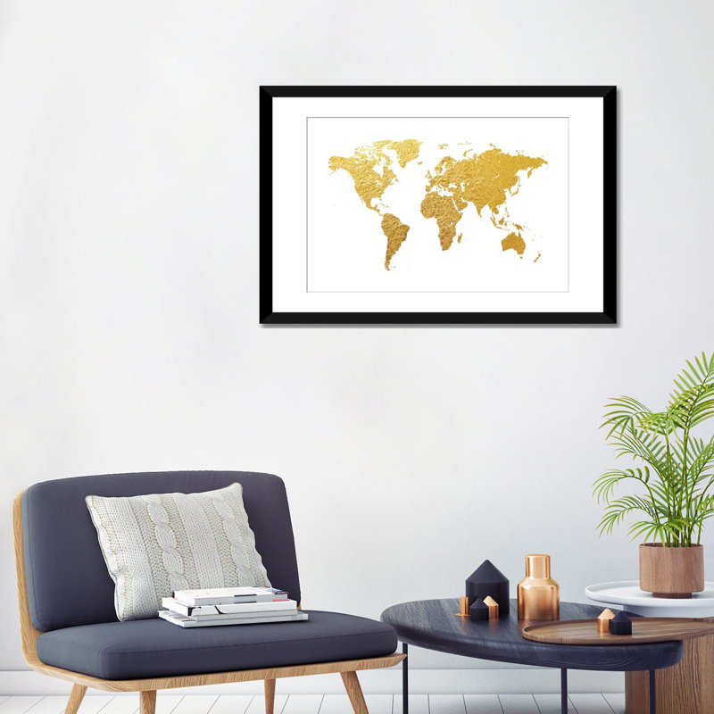 «Gold Foil On White» par Michael Tompsett, impression sur toile tendue, H 24 po x l 32 po x P 1 po, Papier d'art encadré noir