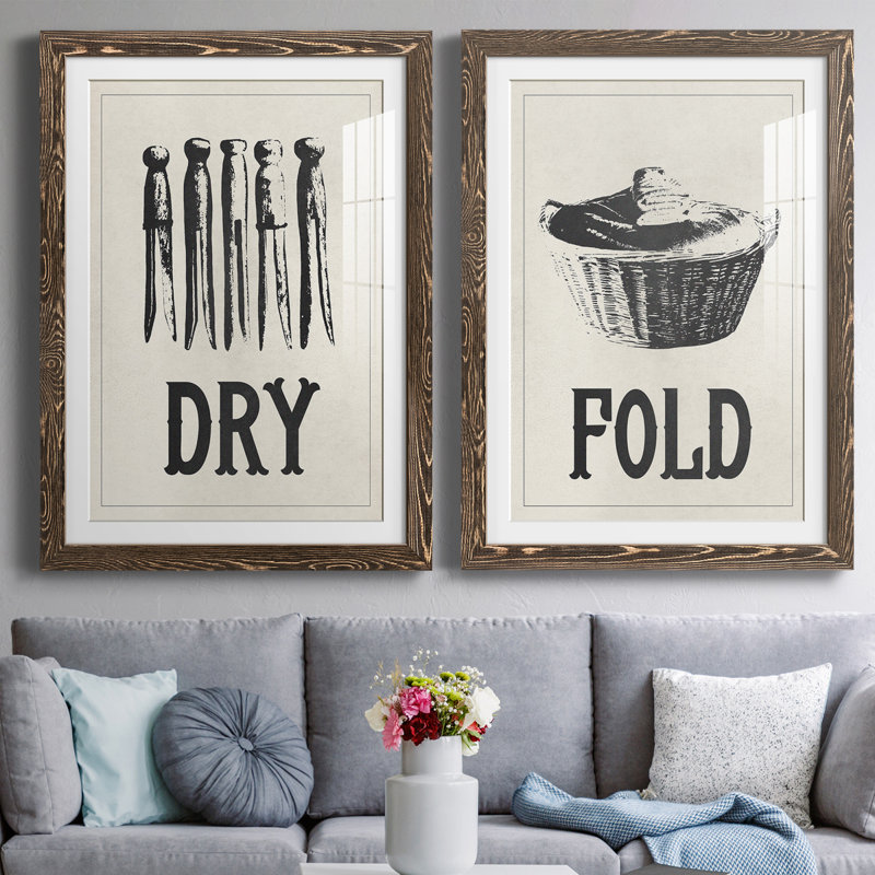 Cadre rétro Vintage Laundry II de qualité supérieure - prêt à accrocher, H 37,5 po x l 27,5 po x P 1 po, Noyer