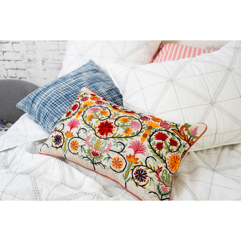 Appliqued and Embroidered Throw Pillow