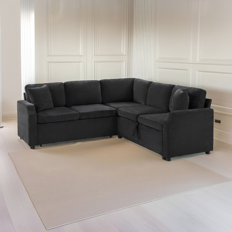 Canapé-lit modulaire en L 81,9 po avec canapé-lit et rangement dissimulé - Tissu en chenille compact pour les appartements