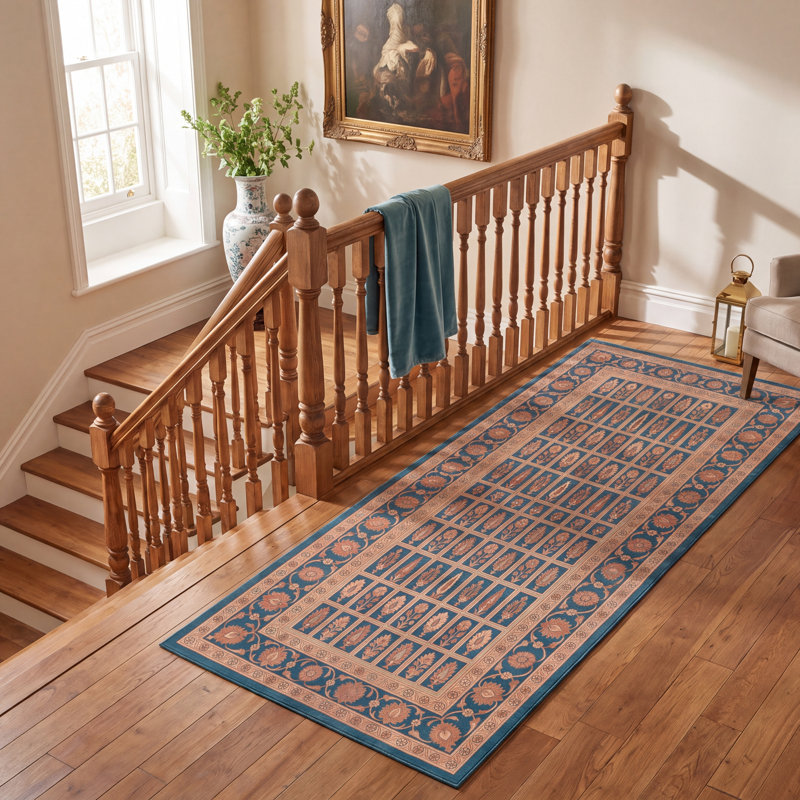 Tapis Waverly traditionnel audacieux de style persan, bleu sarcelle, or et crème, lavable en machine, antidérapant, à poils courts, pour l'intérieur et l'extérieur, adapté aux animaux domestiques, idéal pour le salon, la chambre, la salle à manger, l'entrée, le couloir ou le bureau.