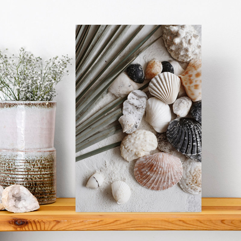 Shellstoriesno01 Serene Tranquil Abstract Palm Coastal Art mural, H 18 po x l 12 po