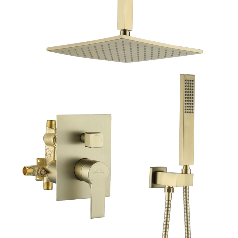 Brushed Gold 10'' Square Wall Mounted Rain Shower System