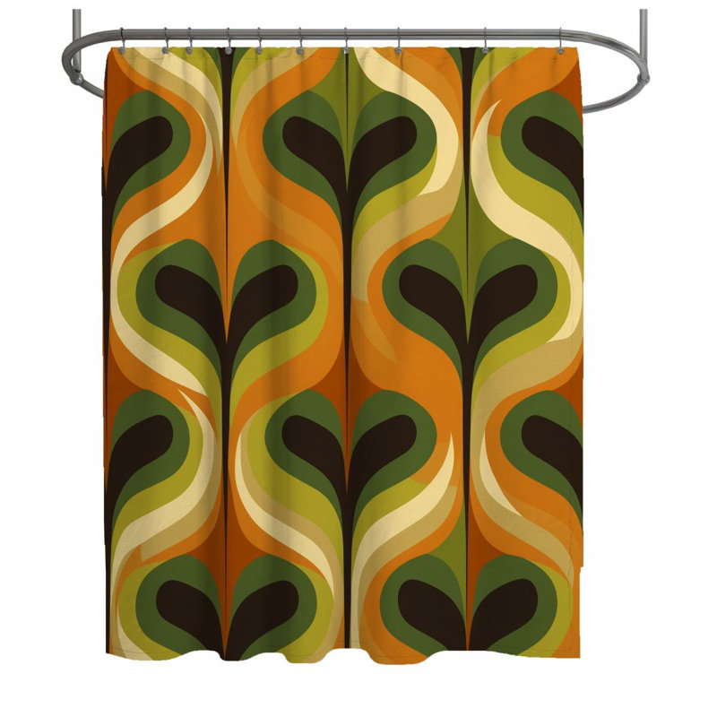 Rideau de douche Mid-Century moderne - Décoration de salle de bain groovy, H 83 po x l 70 po