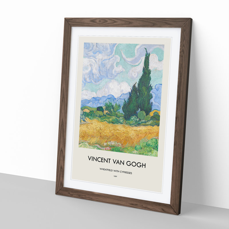A Wheatfield with Cypresses Vol.2 by Vincent Van Gogh - Picture Frame Painting, Walnut Framed, 48cm H x 36cm W x 2cm D