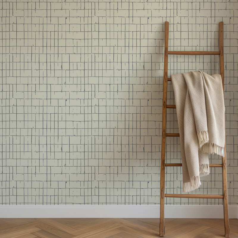 Fractured Grid - Blue Cream Wallpaper, Blue, Non-pasted