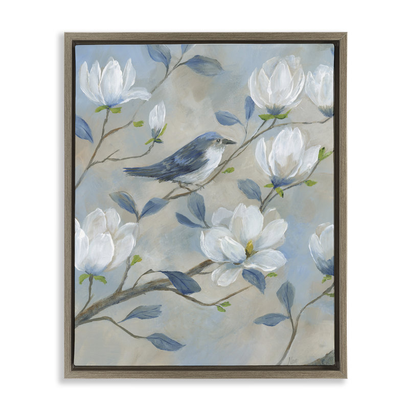 Cadre flottant Blue Bird & Magnolia, design par Nan, Montalcino orme flottant encadré, H 31 po x l 25 po