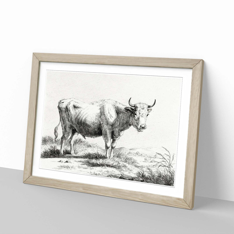 Curious Cow by Jean Bernard - Framed Print, Oak Framed, 48cm H x 65cm W x 2cm D