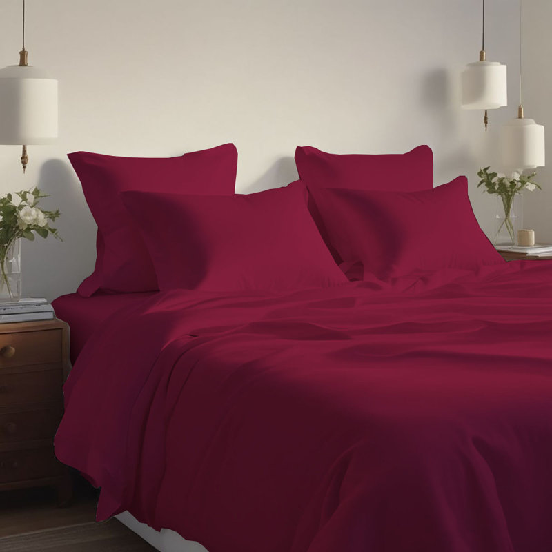Ensemble de draps rafraîchissant et respirant Hotel Luxurious, Ensemble de draps pour taille de lit très grand c, Bourgogne