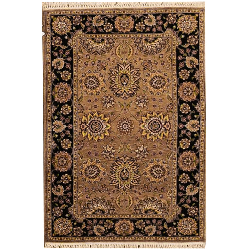 Tapis chameau et noir noué à la main de haute qualité