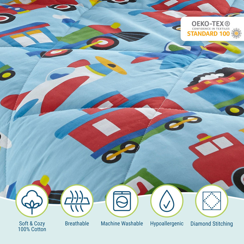 Édredon en coton pour enfant Wildkin - doux et léger, convient aux matelas de lit de bébé standard - trains, avions et camions
