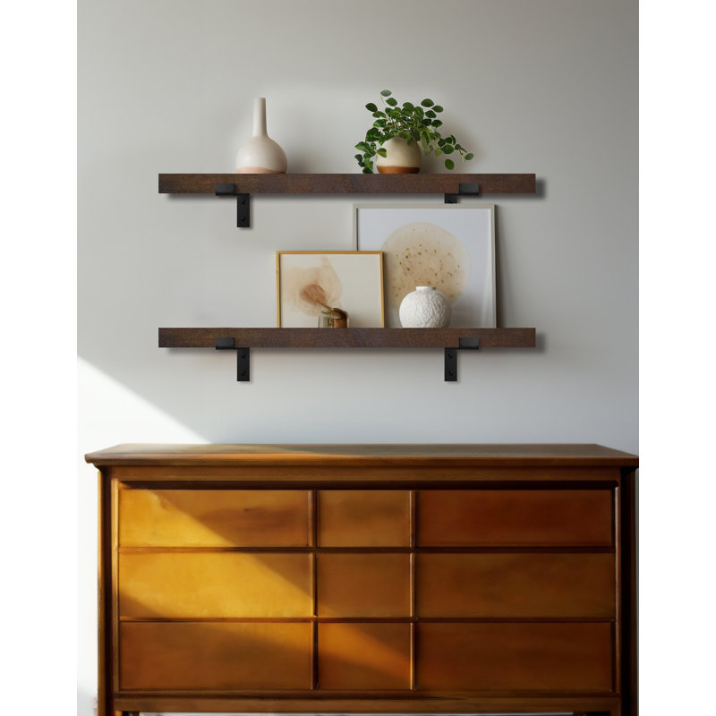 Ensemble de 2 tablettes en bois de peuplier massif Emerald Lee, 2" H x 38" W x 7" D