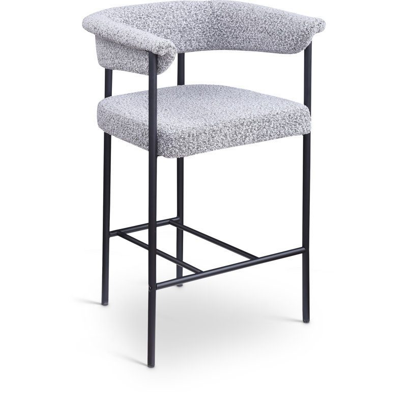 Malin Upholstered Counter Stool with Metal Frame, Gray Boucle Fabric
