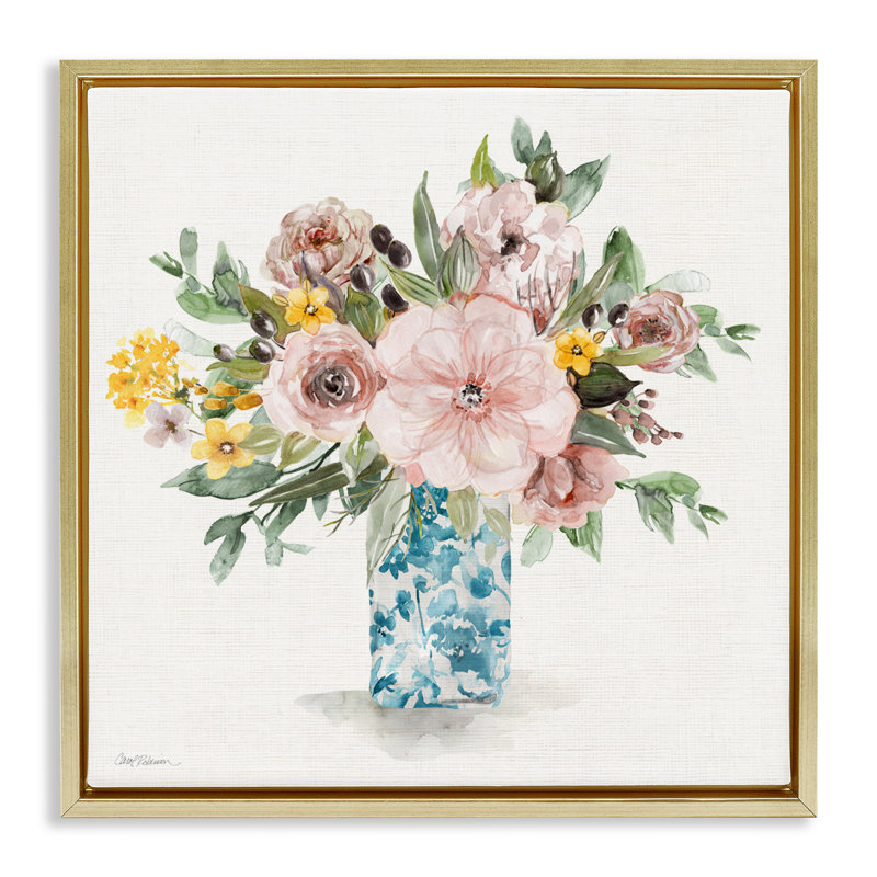 Cadre flottant Summer Chinoiserie, par Carol Robinson, H 18 po x l 18 po, Cadre flottant métallique doré