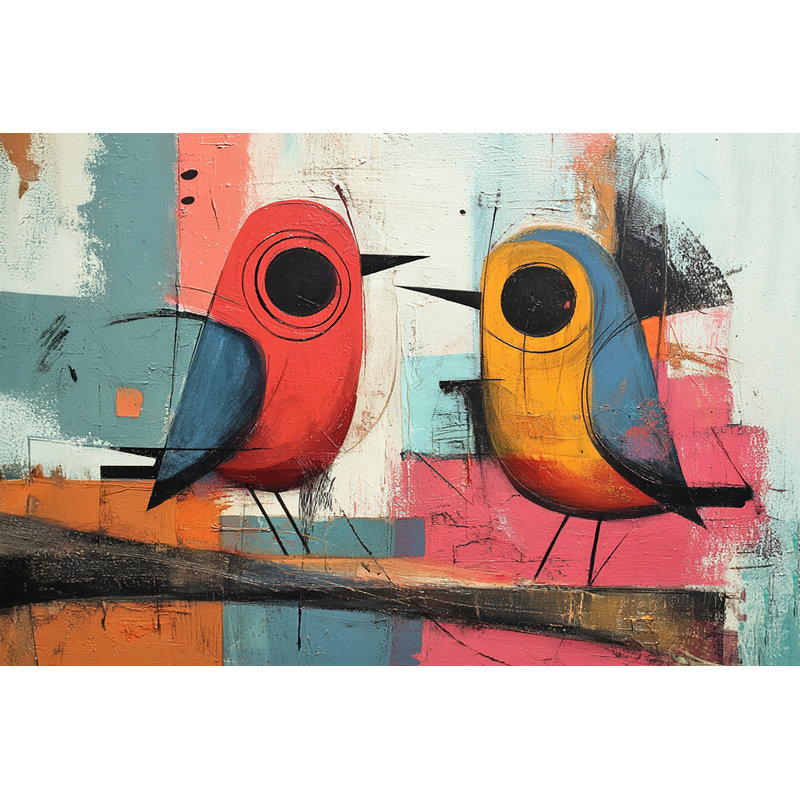 Oiseaux abstraits avec charme géométrique, H 24 po x l 36 po