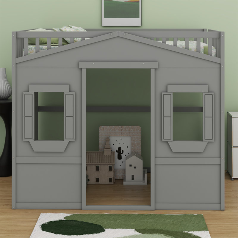 House Loft Bed With Ladder, Gray