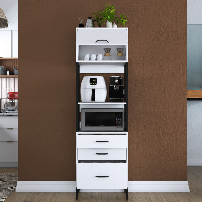 Modern Multi-Purpose Cabinet, White, 23.6 x 78.2 x 15.8 inches | 100% Melamine Coated E1 Quality Chipboard, Thickness: 0.7 inches | Numerous Shelves, Wall-Mountable, Additional Storage | Elegant Industrial Design