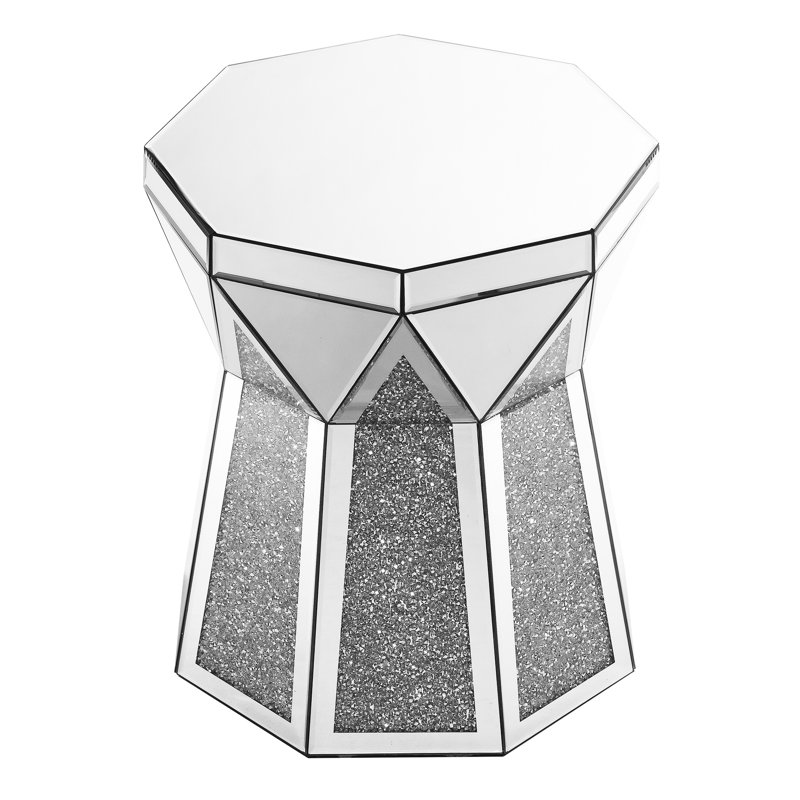 Mobilier de salon glamour avec verre argenté, console de style chic incrusté de cristal et élégant
