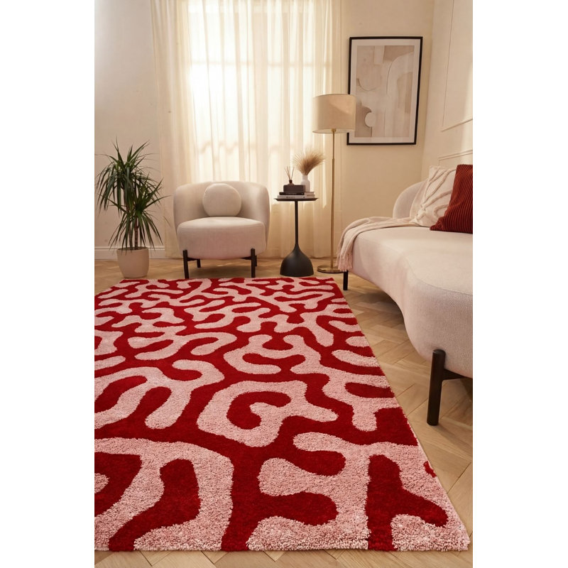 Joli Abstract Doodle Area Rug Soft Dense Pile for Living Rooms and Bedrooms, Red/Pink, Rectangle 160 x 230 cm