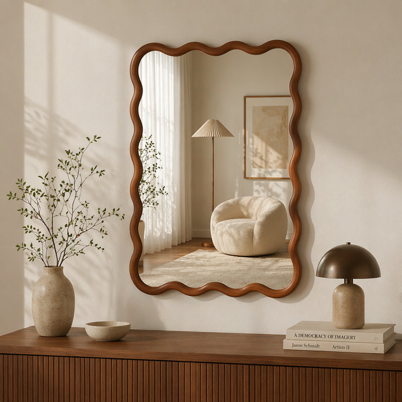 Miroir décoratif Wavy, 20 po x 30 po, Brun