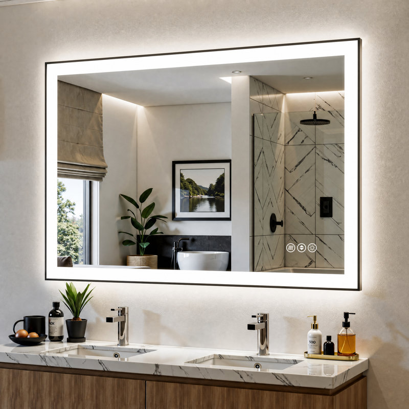 Bright Matte Aluminum Vanity Mirror with Front & Back LED Lights, 3 Color Temperatures, Dimmable, Anti-Fog Tempered Glass, Memory Function & ETL Listed