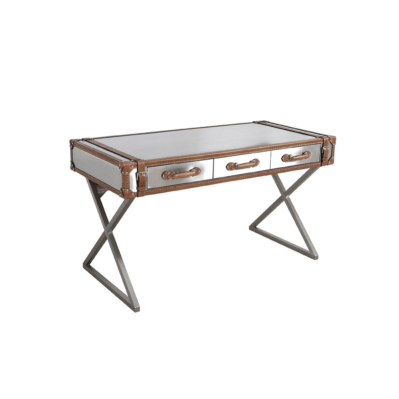 Brookline Stainless Steel and Leather Stainless Steel Writing Desk